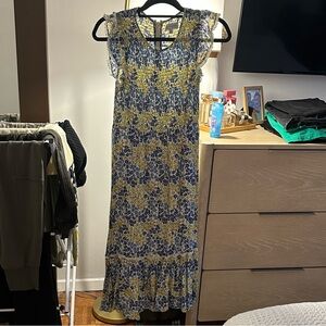 Lost + Wander Blue and Yellow Floral Smocked Maxi Dress